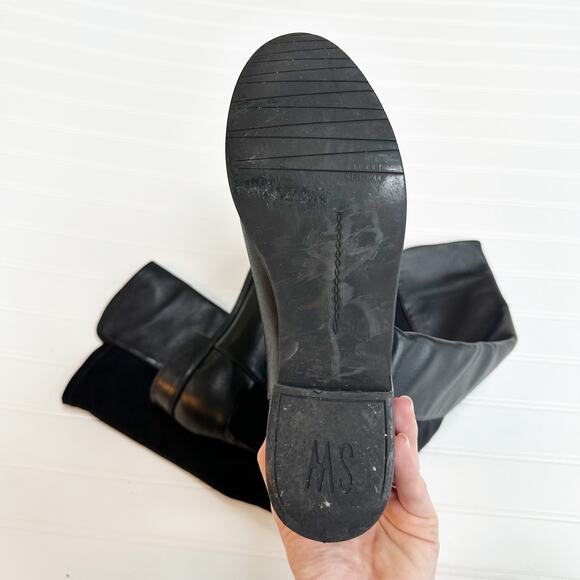 Stuart Weitzman 5050 Knee High Boots Black Leather Pull On Lug Sole Size 7.5 - Picture 9 of 14